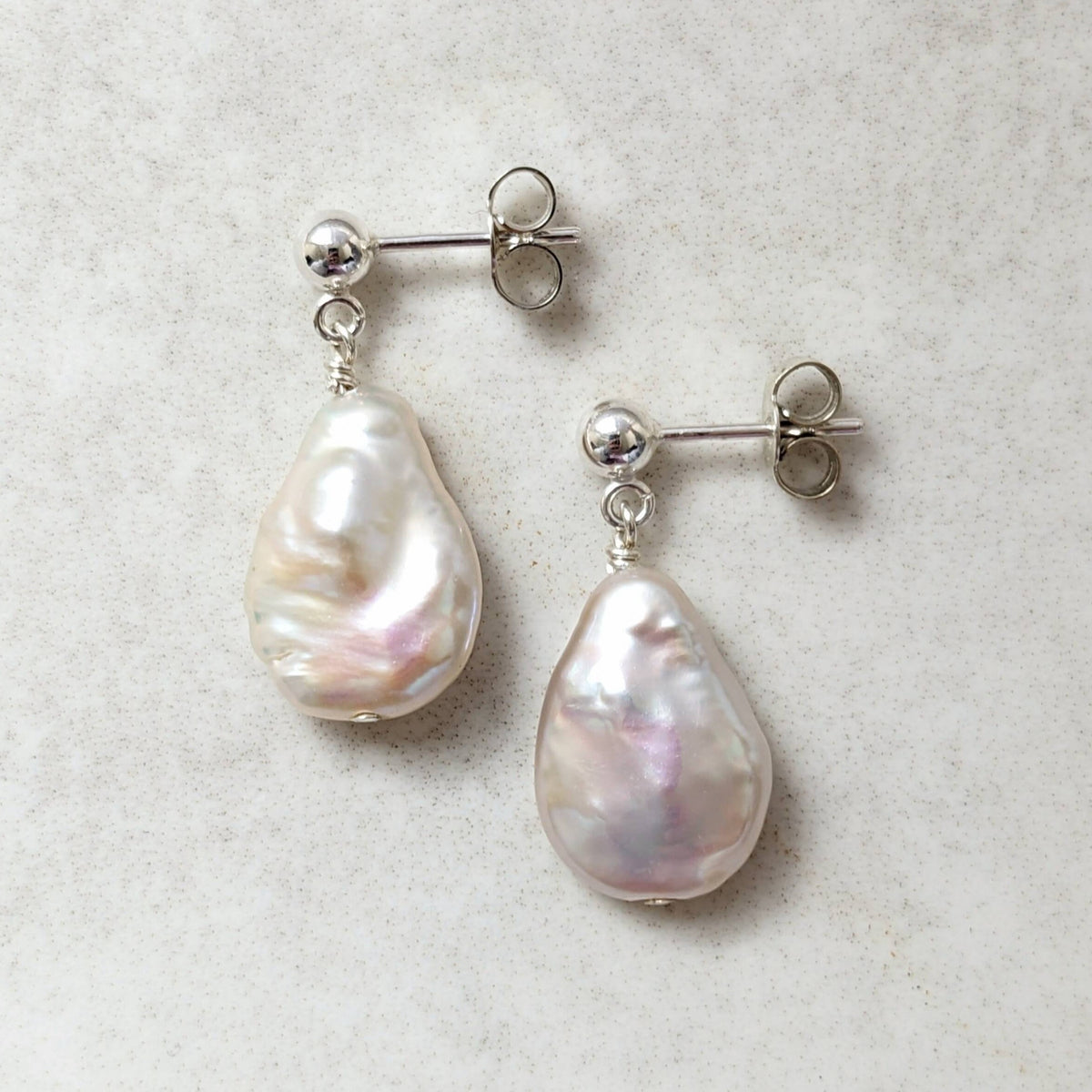 Sterling silver ball stud teardrop shaped pearl earrings