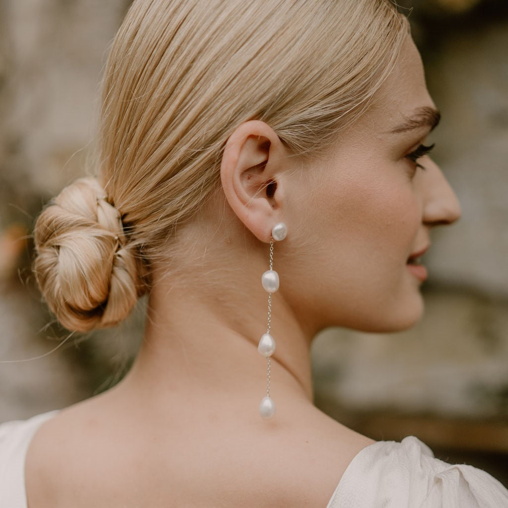 Frankie Drop Pearl Statement Earrings for Bride