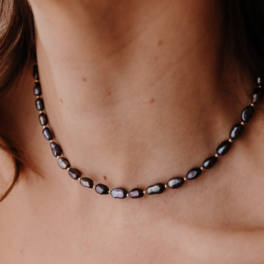 Black Baroque Pearl and Bead Necklace - Lauren