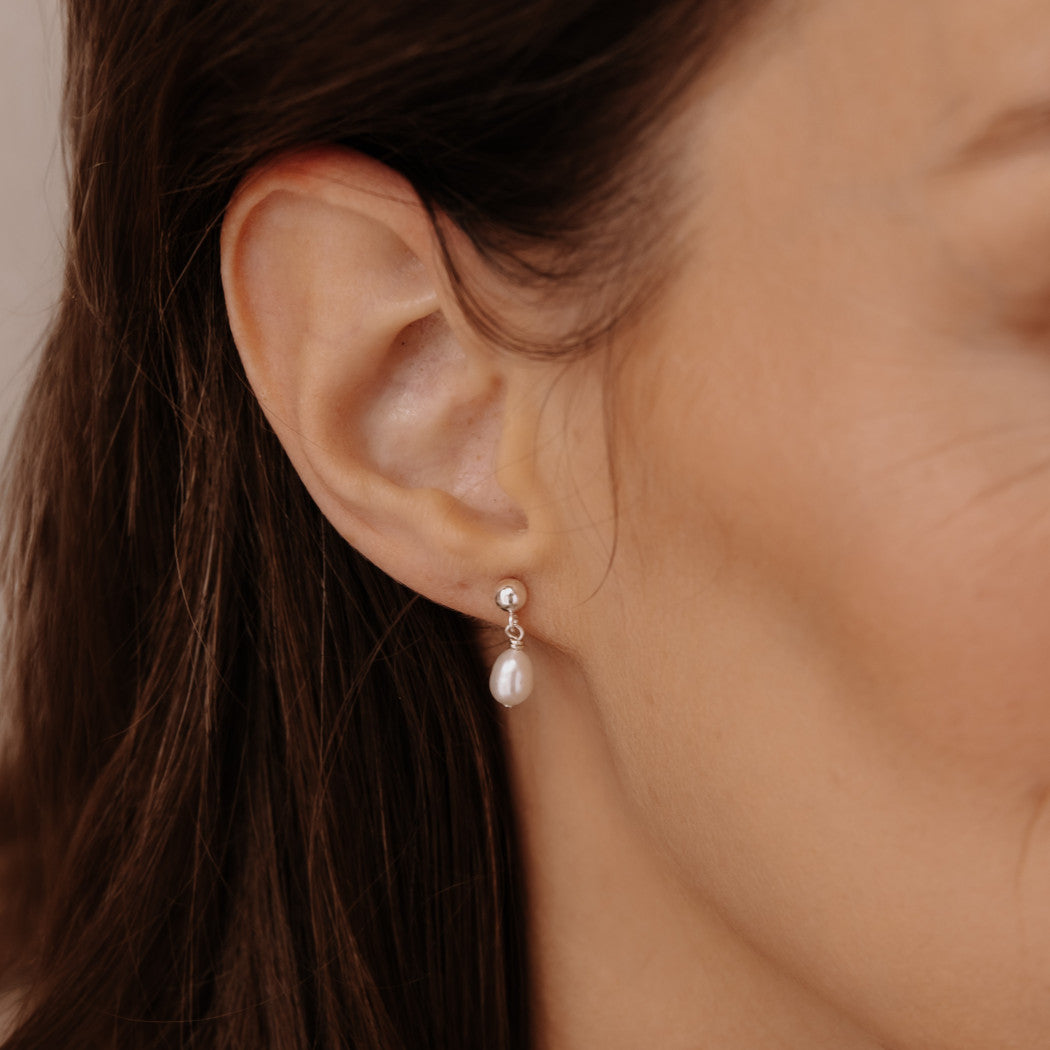 14ct Solid Gold Mini Pearl Stud Drop Earrings - Mini Elodie