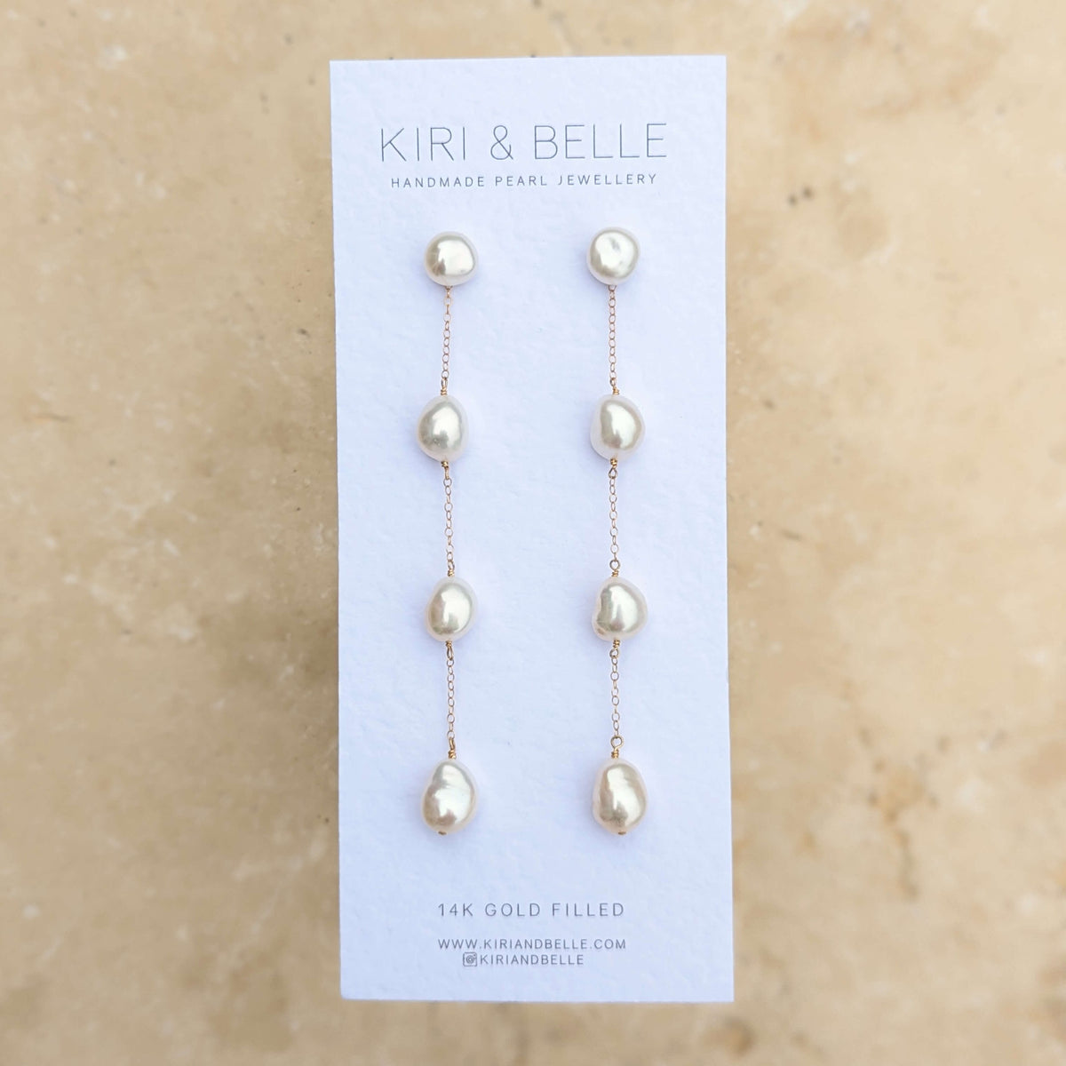 long pearl drop earrings in gold filled