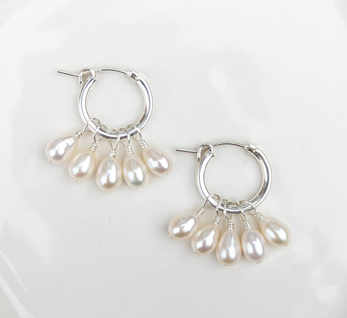 pearl cluster hoop earrings in sterling silver