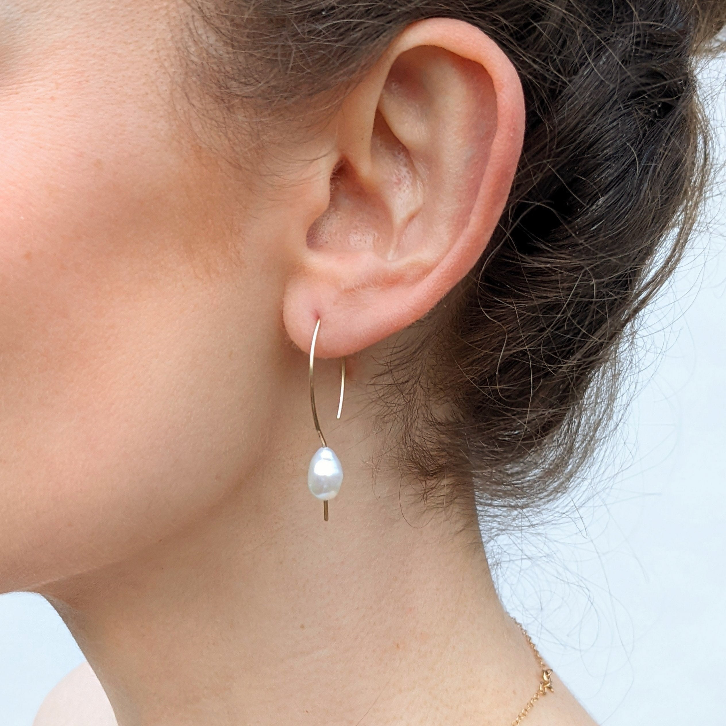Baroque pearl pull through earrings 14ct gold filled