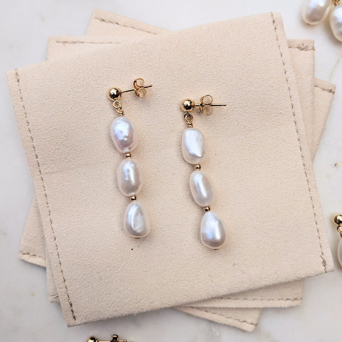 Pearl gold stud drop earrings