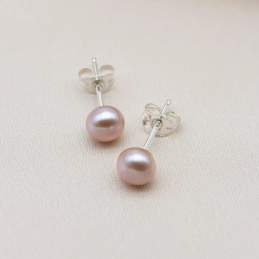 Stud Earrings and Necklace Set with Pink Pearls - Amari