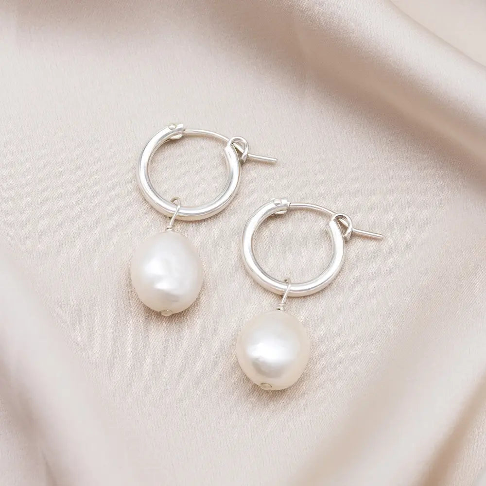 Sia Large Pearl on Hoop Bridal Earrings