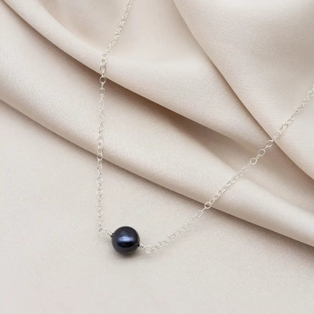 Black Pearl Stud Earring & Necklace Set - Amari