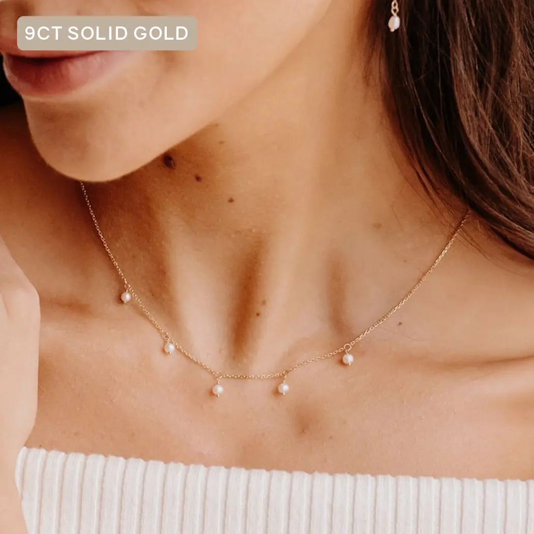 5 Pearl Decade Pendant Necklace 9ct Solid Gold