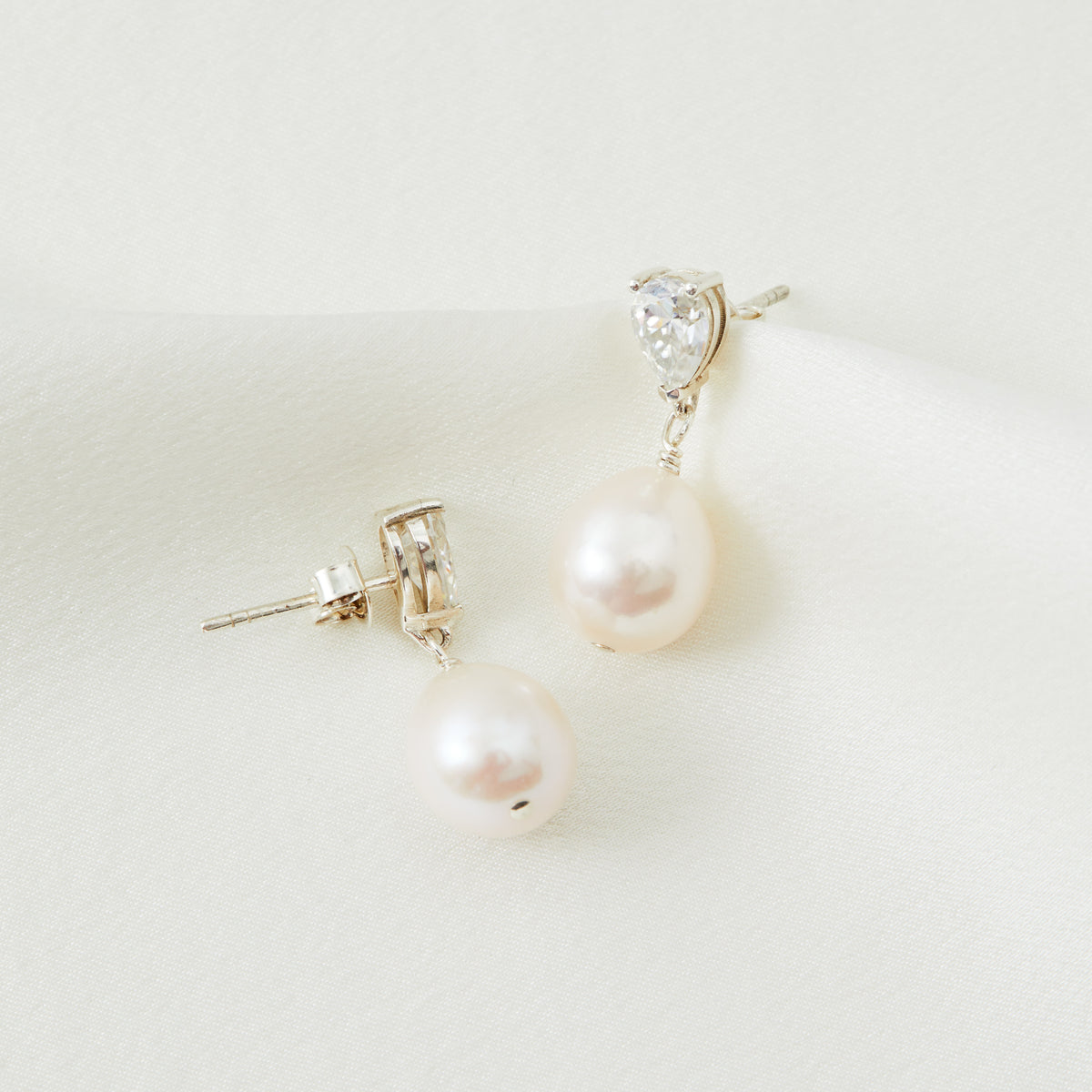 Pear Shaped Crystal and Pearl Drop Earrings - Monica