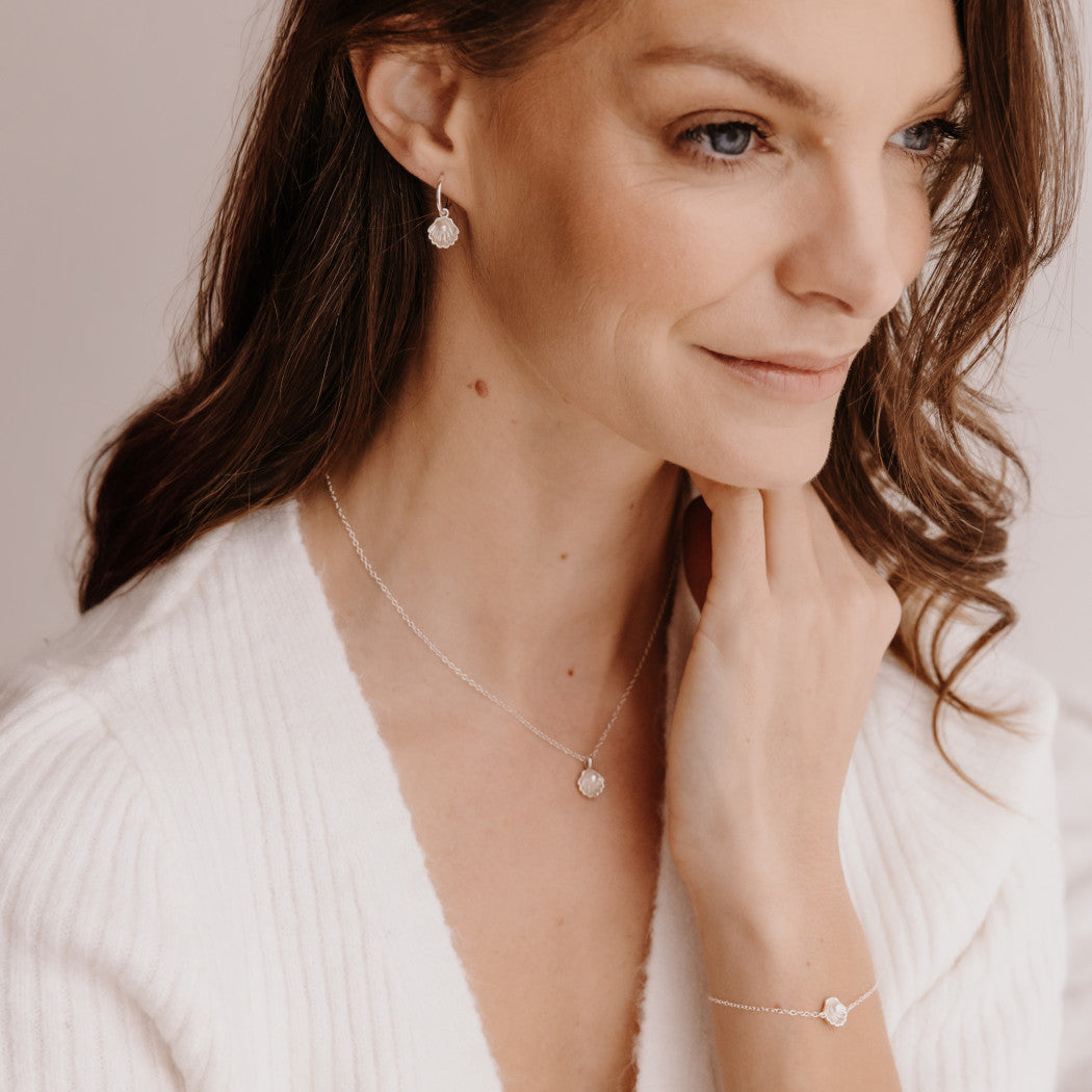 Shell and Pearl Hoop Earrings