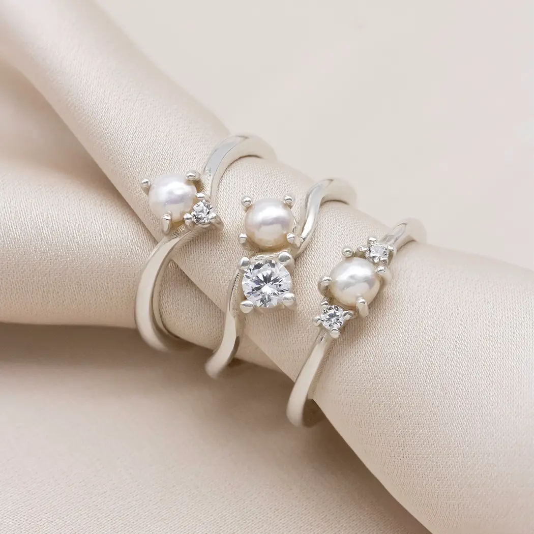 Pearl and Moissanite Wave Ring