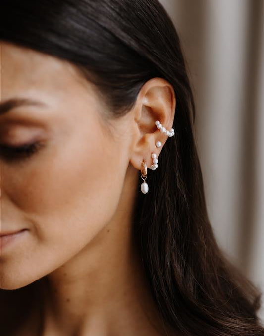 Mini Round Pearl Stud & Pearl Ear Cuff Set - Katya