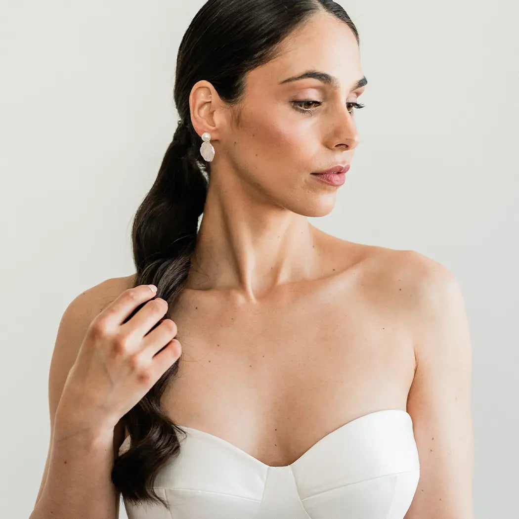 Petal Pearl Stud Drop Earrings - Clemmie