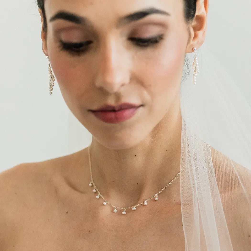 Delicate Bridal Earring and Necklace Set - Delilah