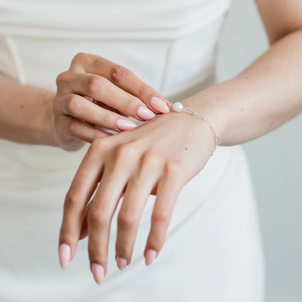 Sparkly Pearl Paperclip Chain Bracelet - Elaina
