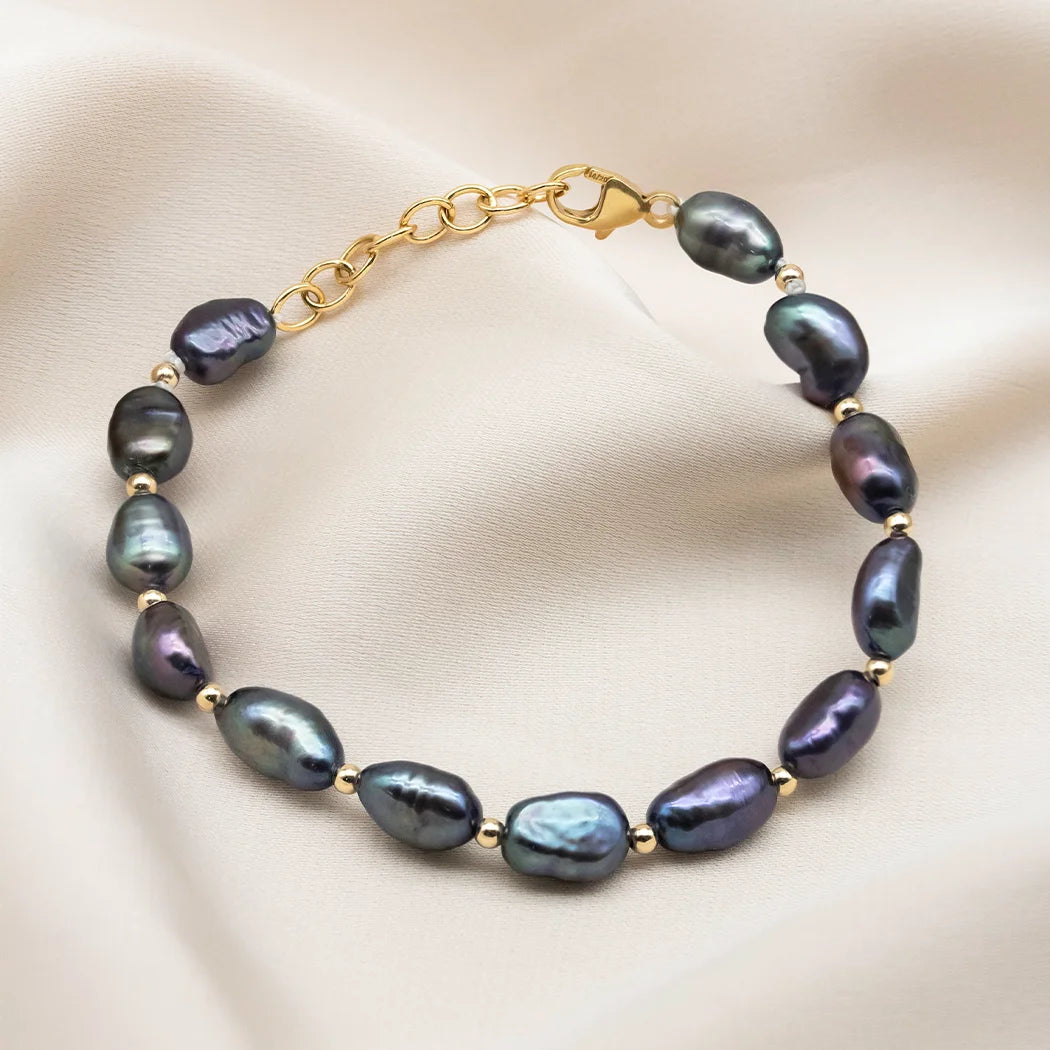 Black Baroque Pearl and Bead Bracelet - Lauren