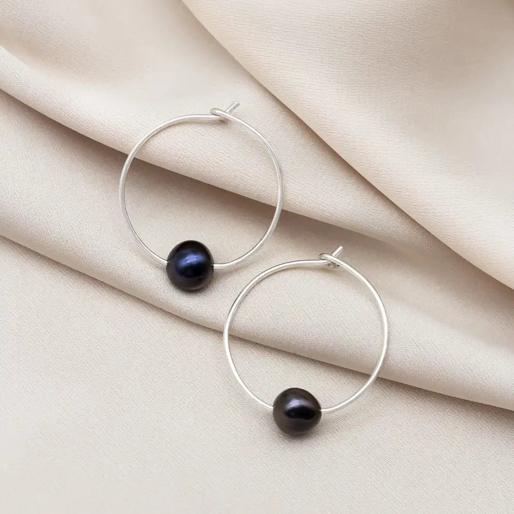Black Pearl Hoop Earring & Necklace Set - Mia
