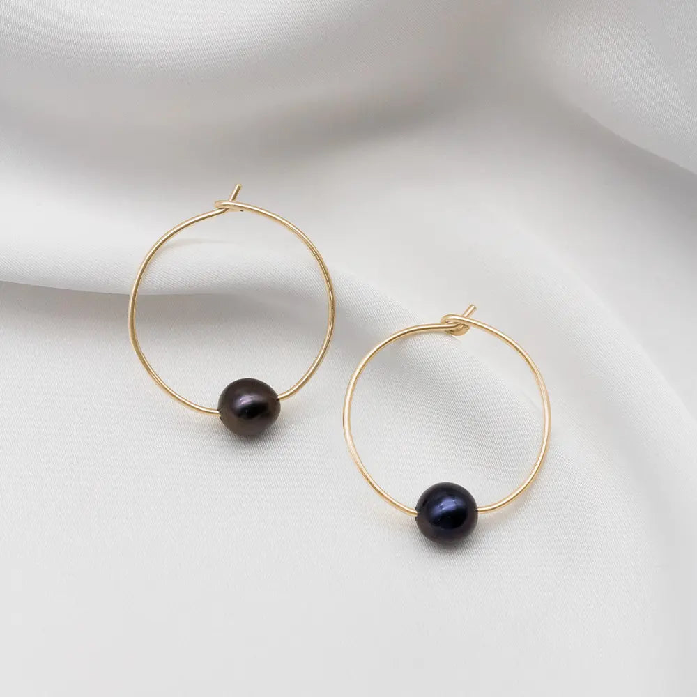 Black Pearl Hoop Earrings - Mia Hoops