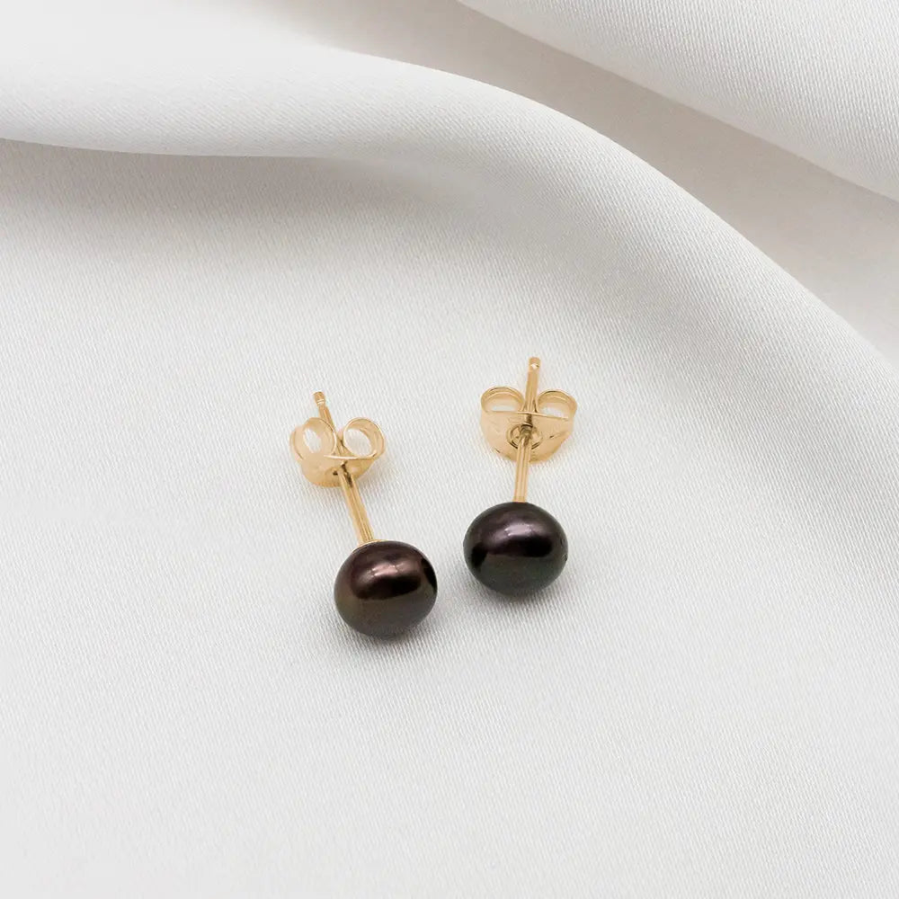 Black Pearl Button Stud Earrings