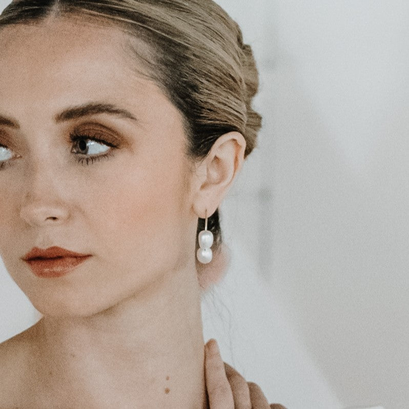 Callie Three Pearl Hoop Bridal Earrings