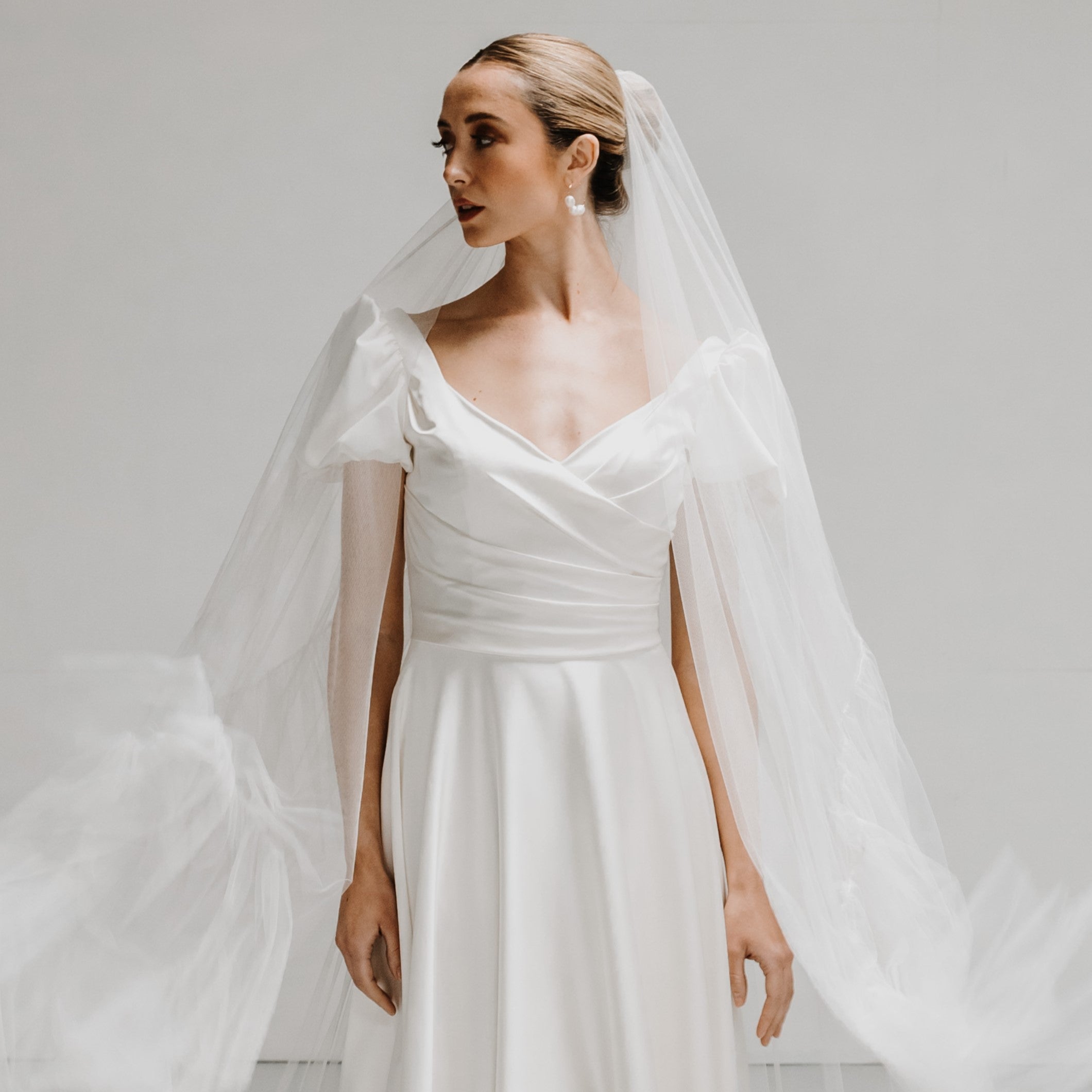 Callie Three Pearl Hoop Bridal Earrings