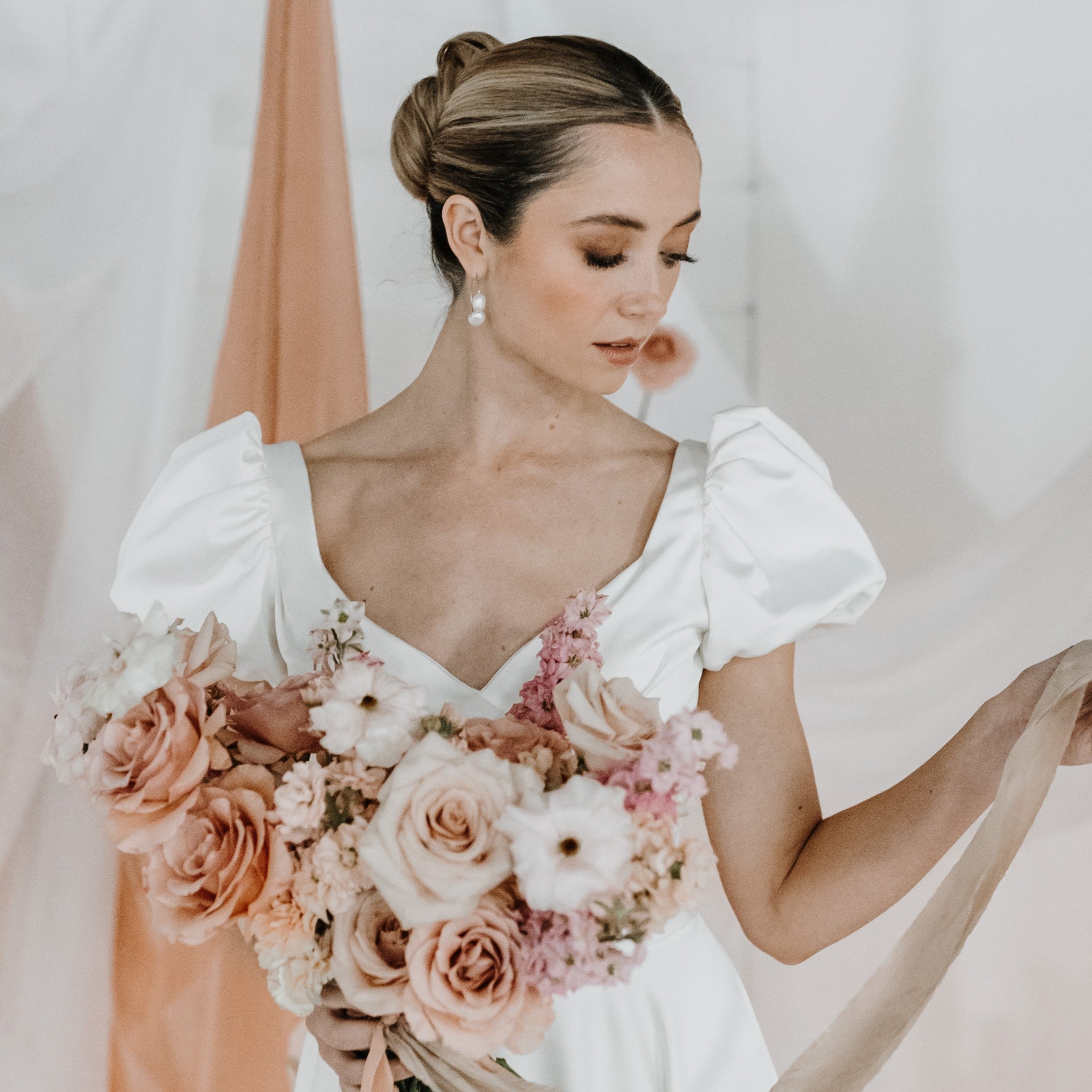 Callie Three Pearl Hoop Bridal Earrings