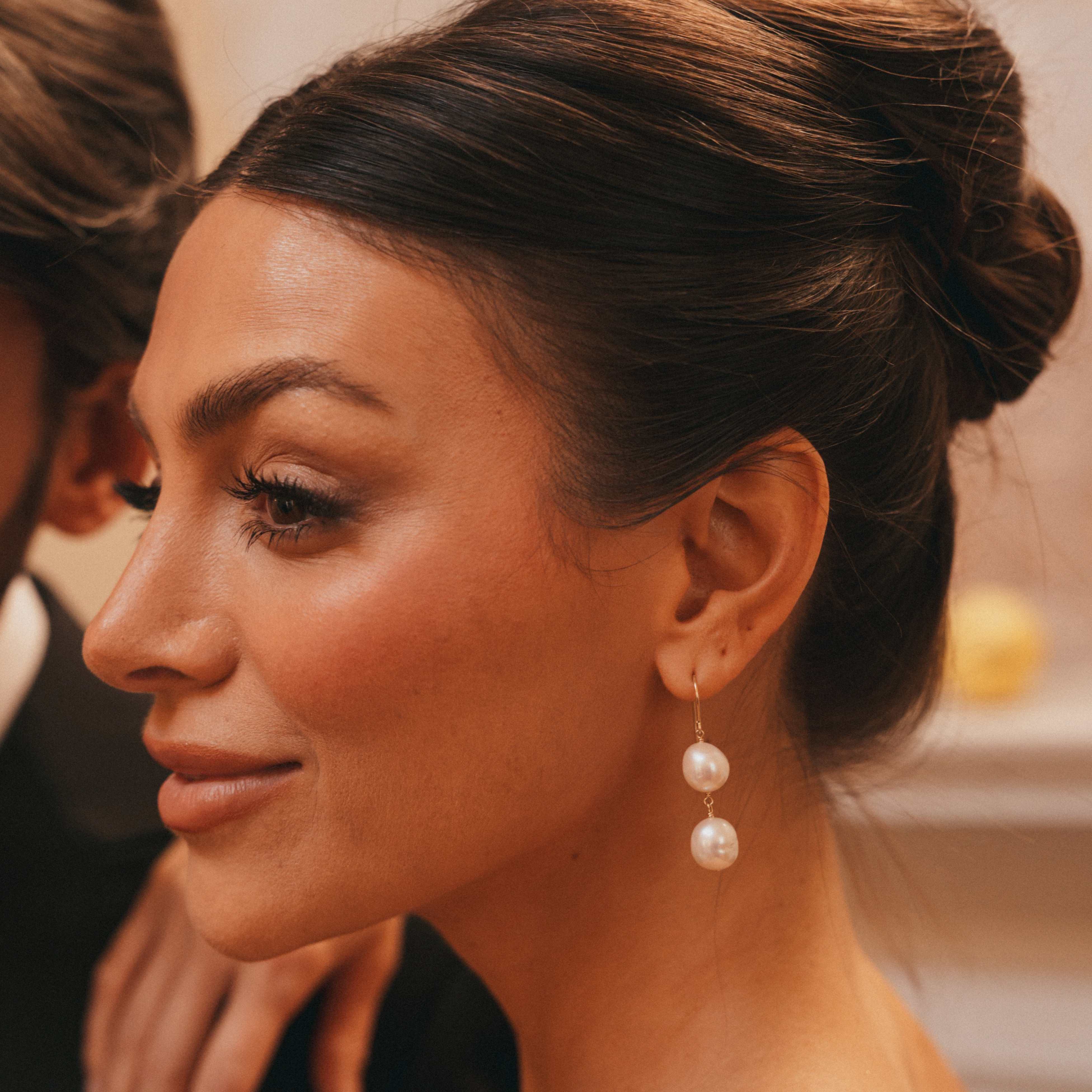 Double Large Pearl Drop Earrings - Nancy