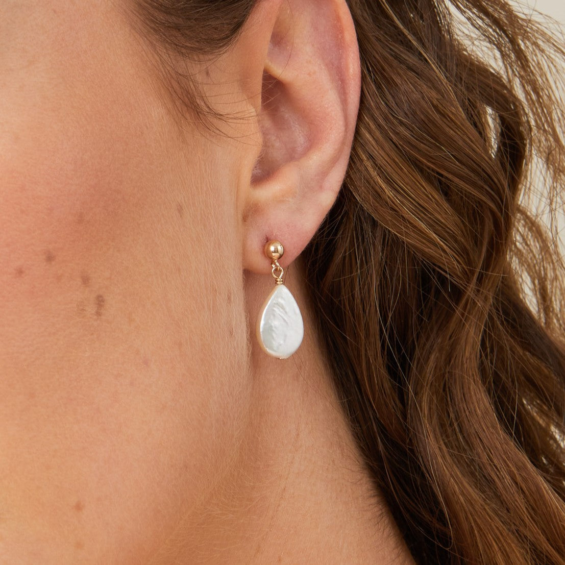 Gaia Flat Teardrop Pearl Earrings