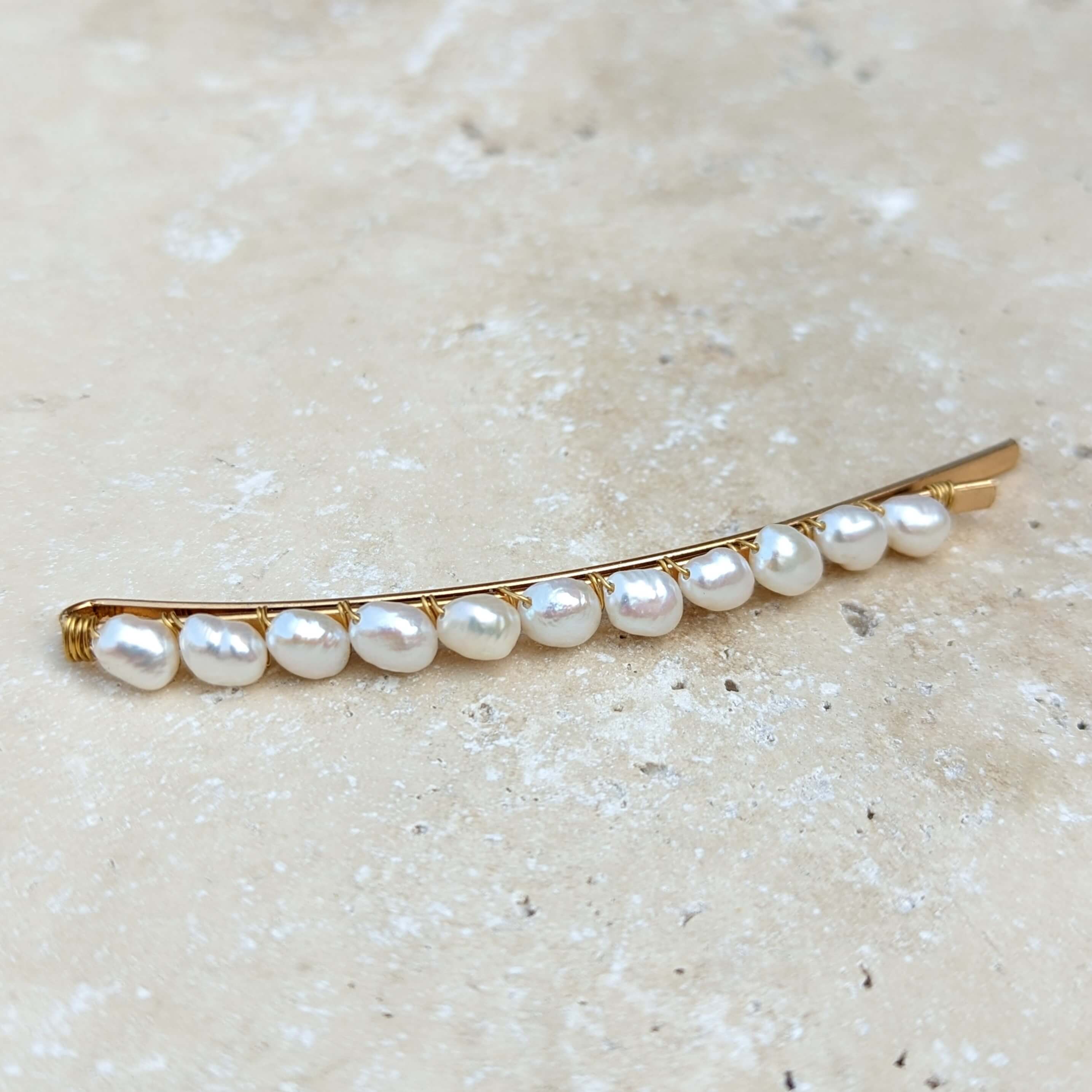 pearl hair slide long in gold