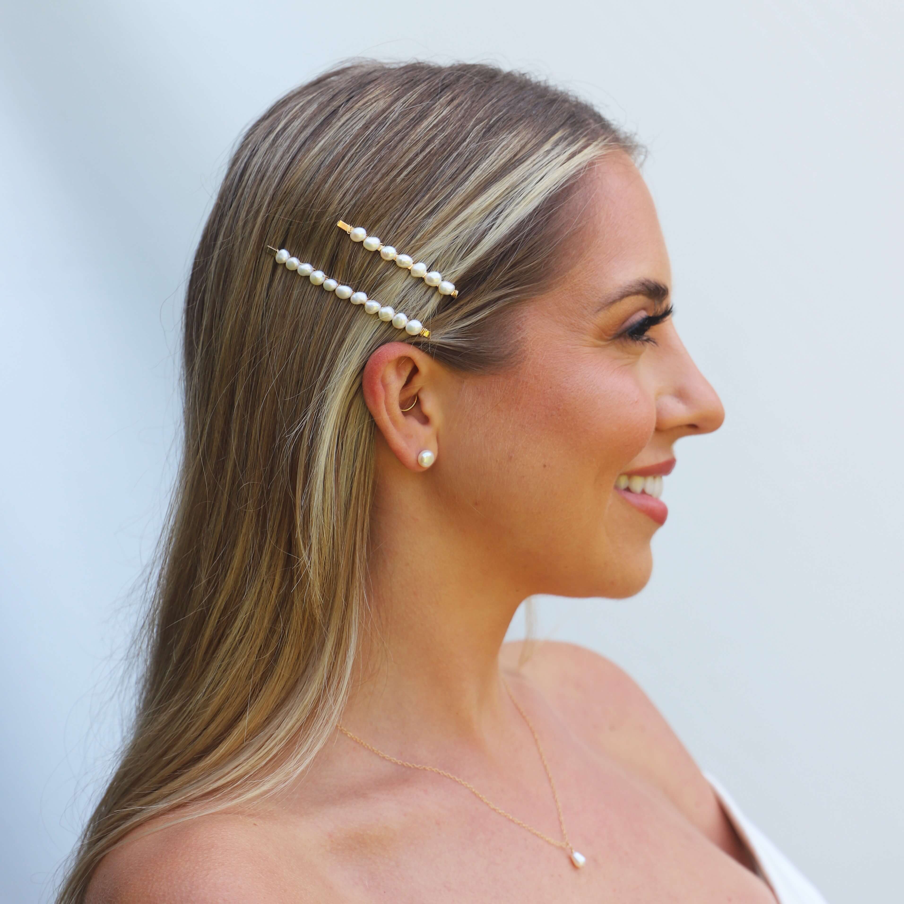 freshwater pearl hair slide double hair slide short and long on bride