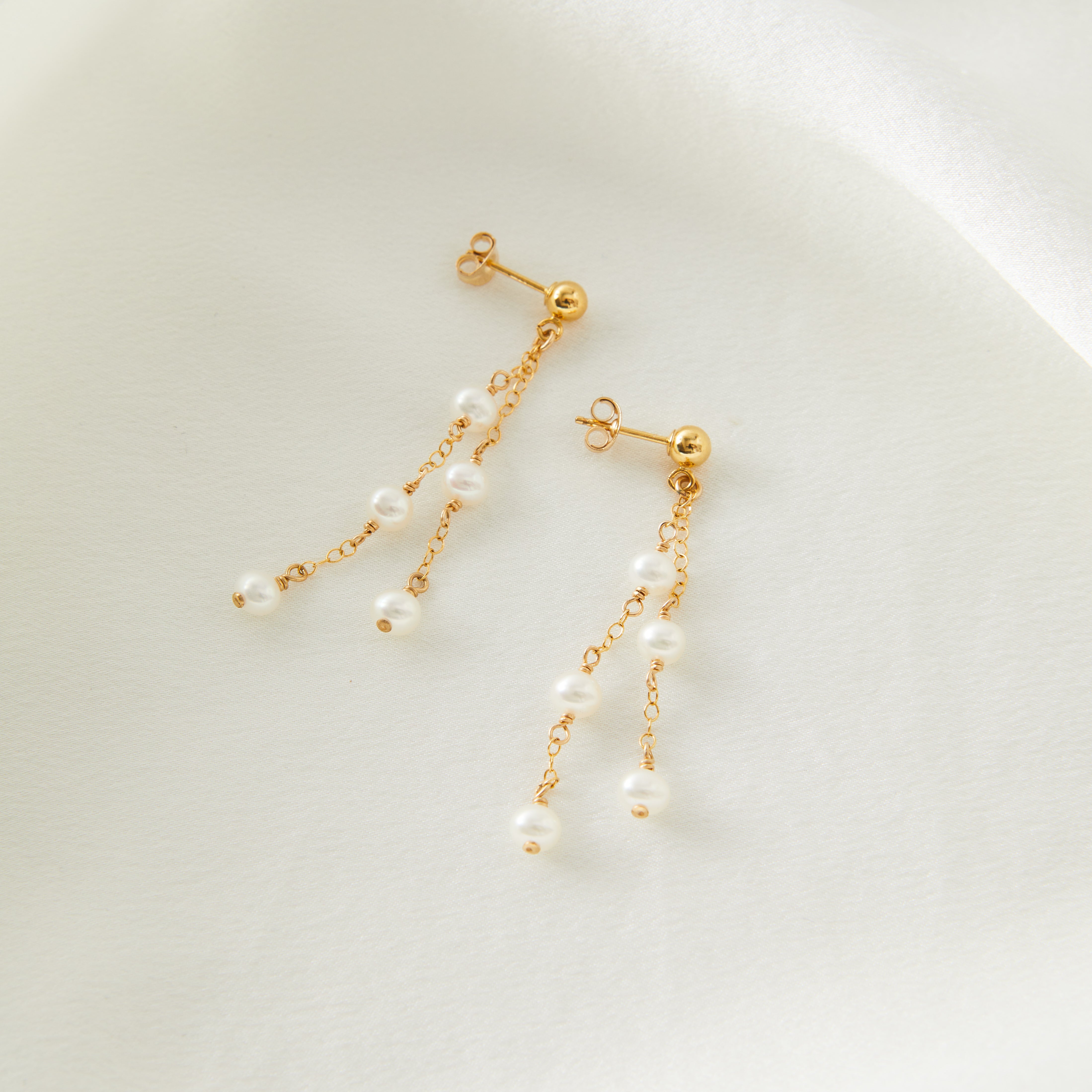 Multi Chain Drop Pearl Earrings - Tallulah
