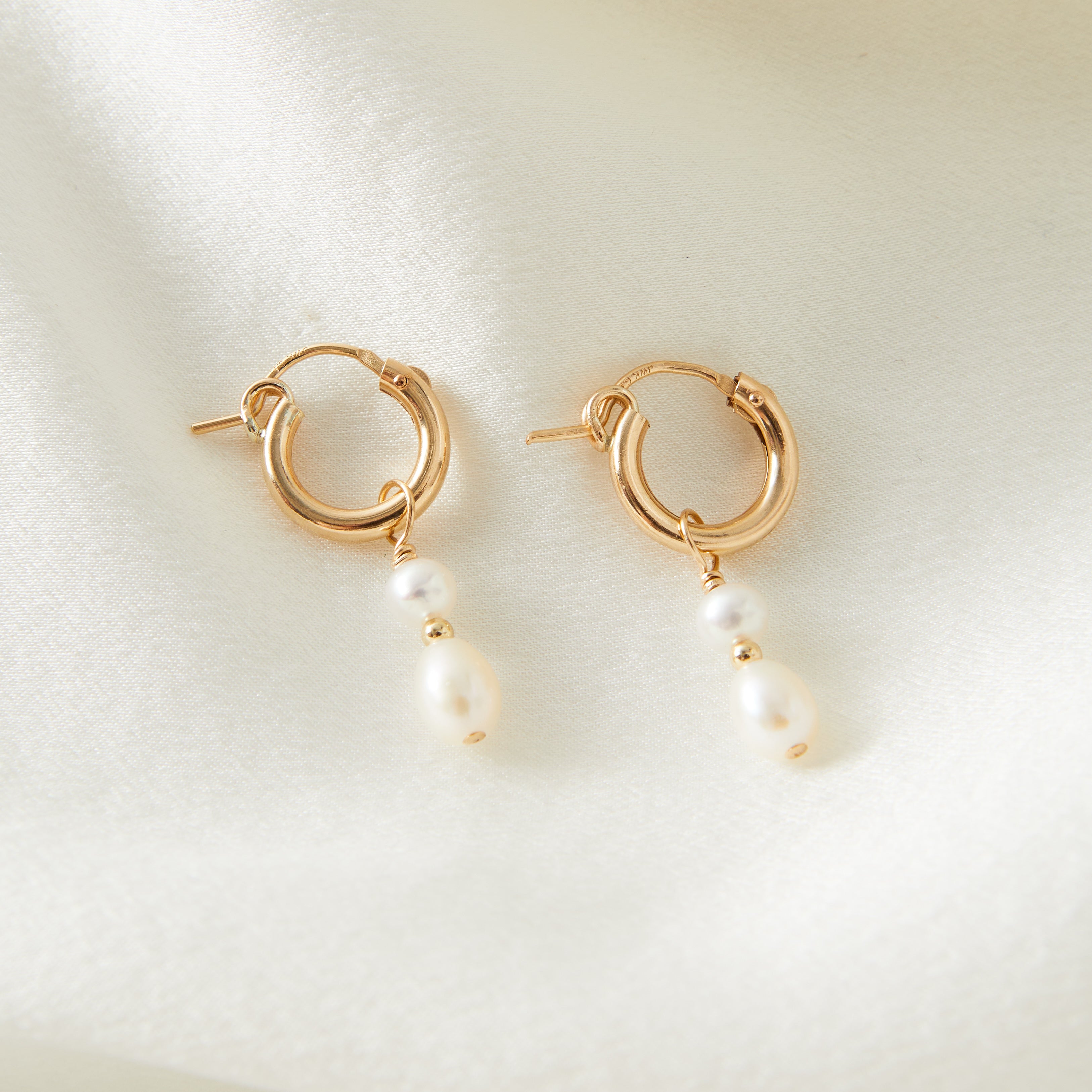 Double Pearl Drop Hoop Earring - Fifi