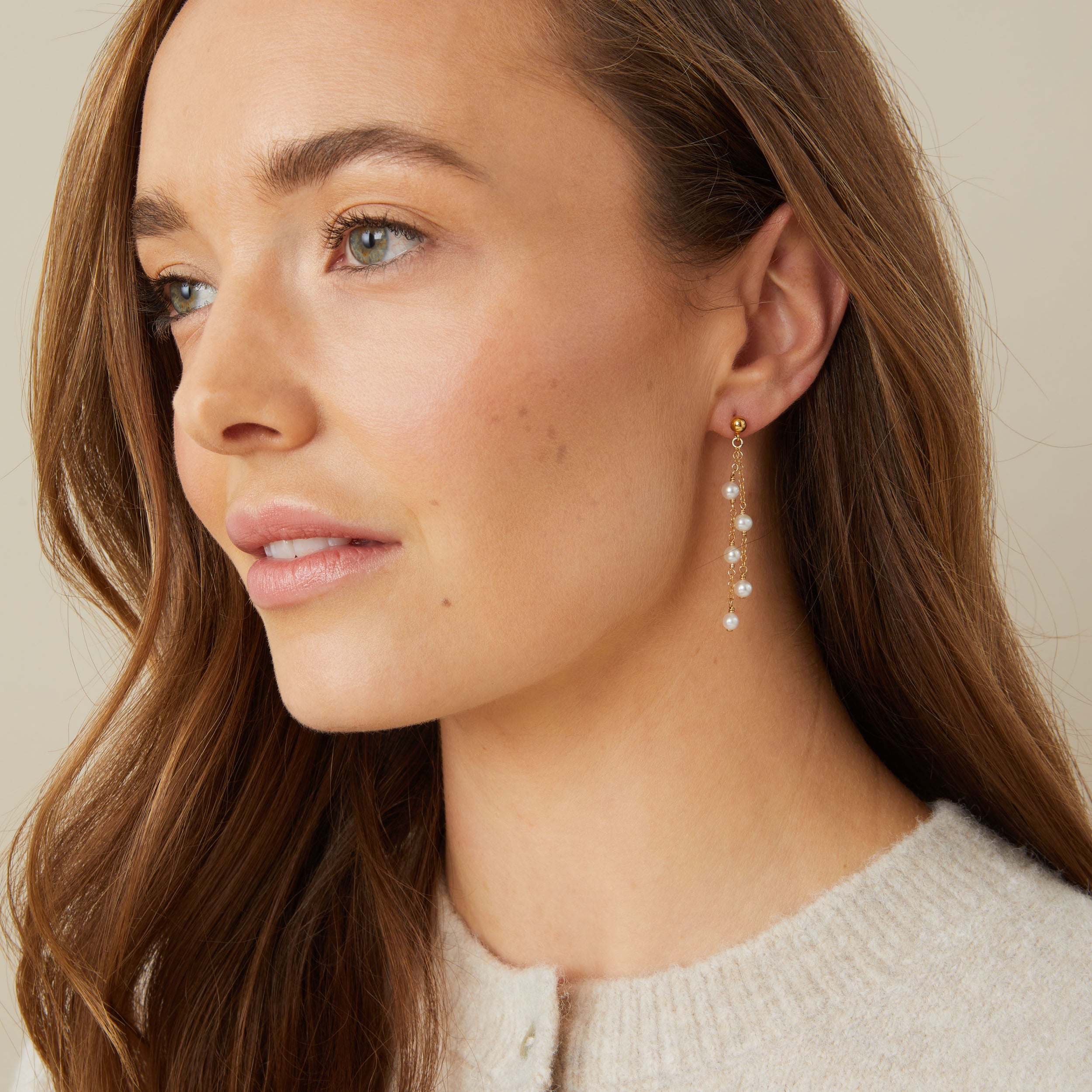 Multi Chain Drop Pearl Earrings - Tallulah