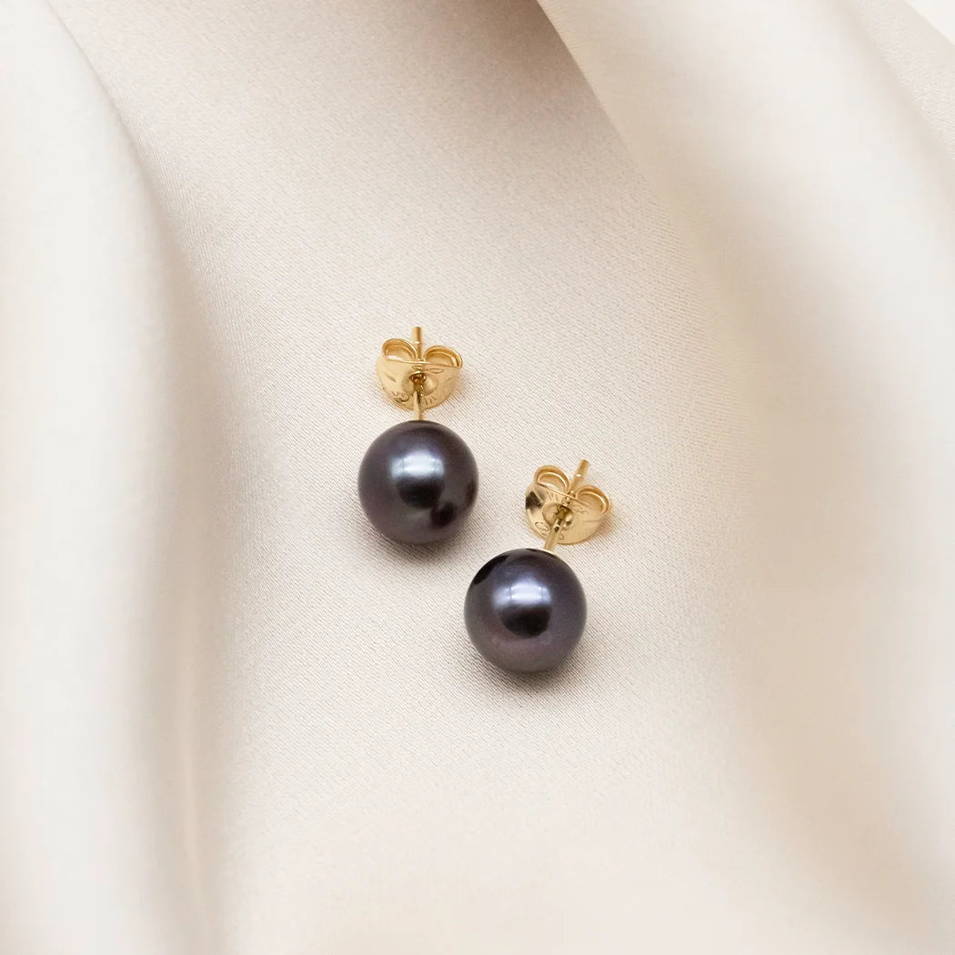 Round Black Pearl Studs - Luna