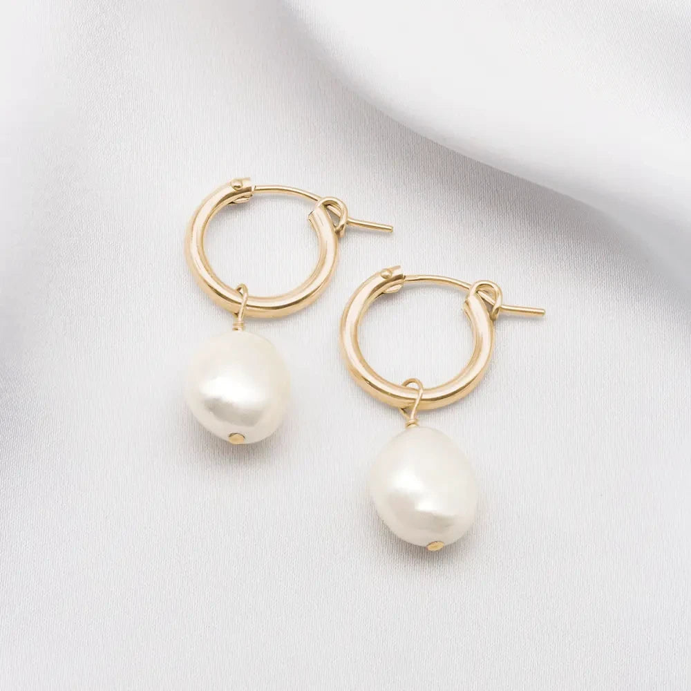 Sia Large Pearl on Hoop Bridal Earrings