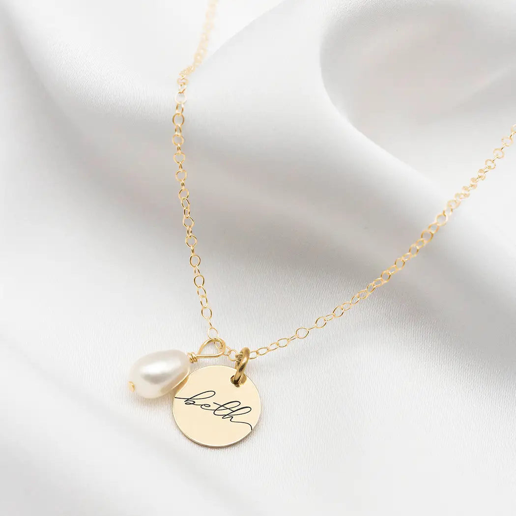 Personalised Name Pearl Necklace With 11mm Coin