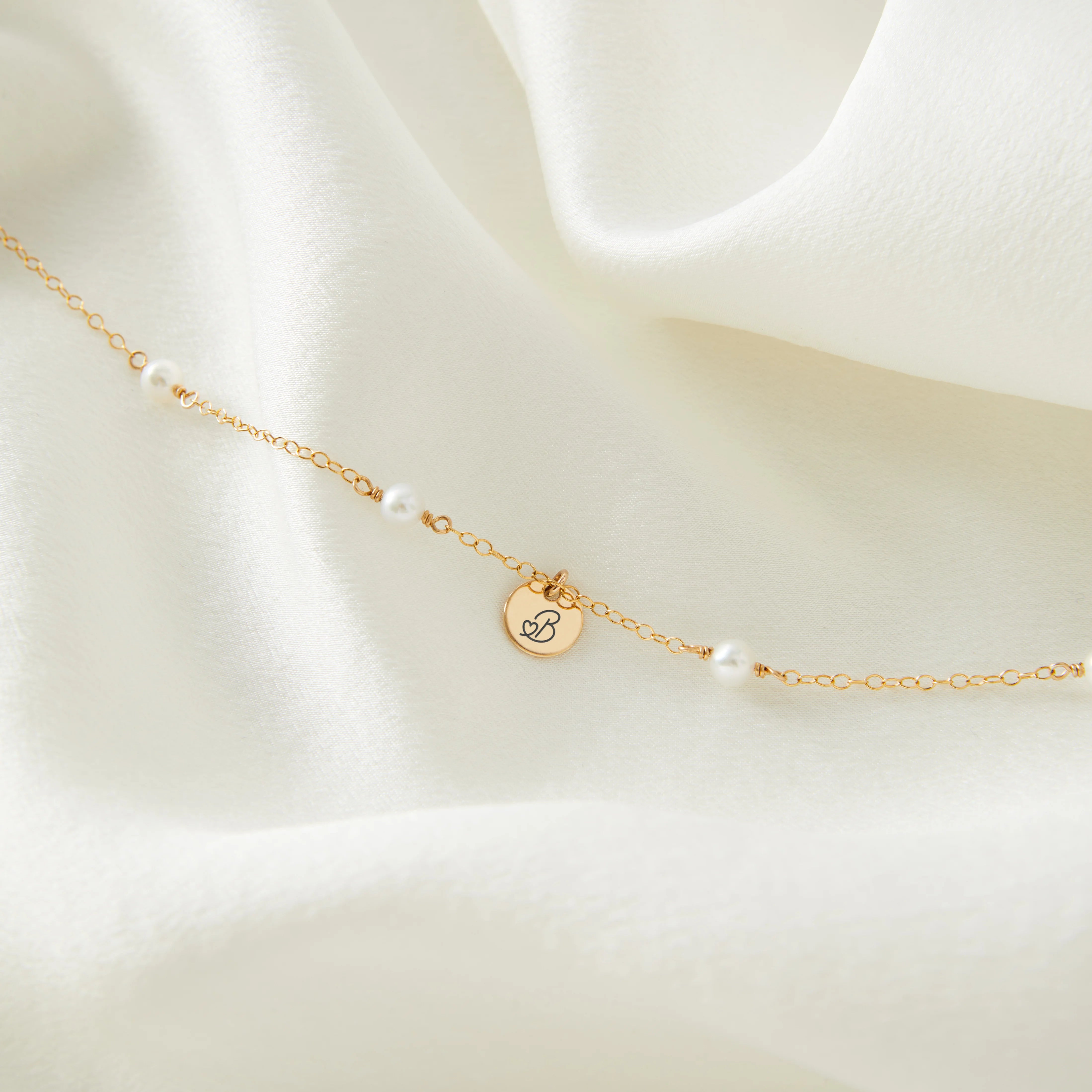 Personalised Pearl Heart Initial Anklet - Orla