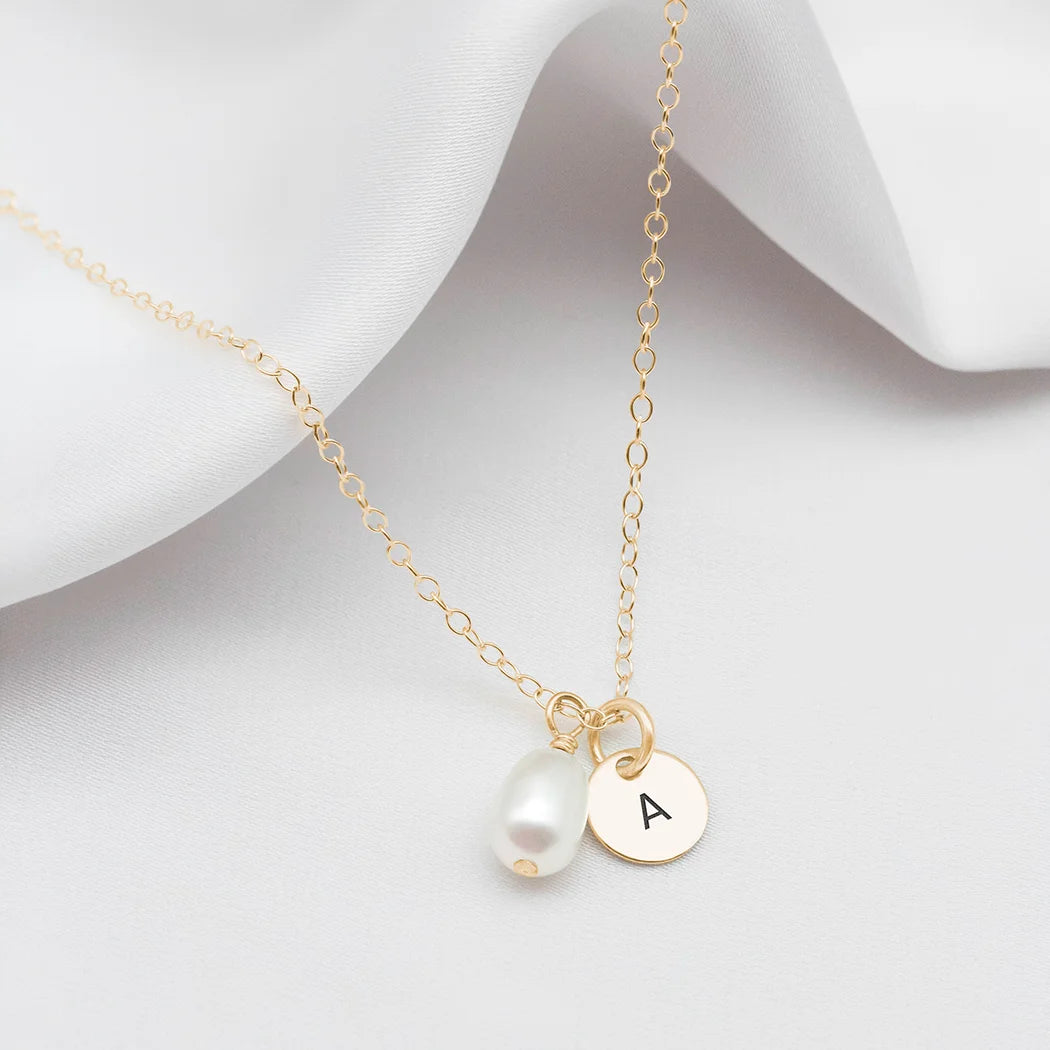 Personalised Initial Pearl Necklace with 7mm Coin
