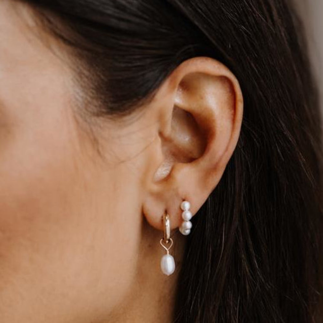 Small Pearl Hoop & Hoop Stud Earring Set - Celia