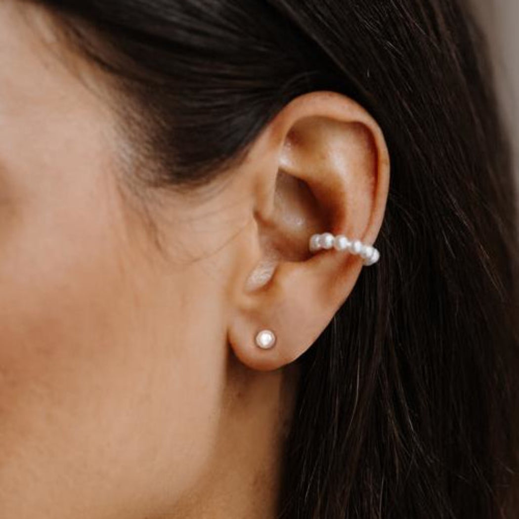 Mini Round Pearl Stud & Pearl Ear Cuff Set - Katya