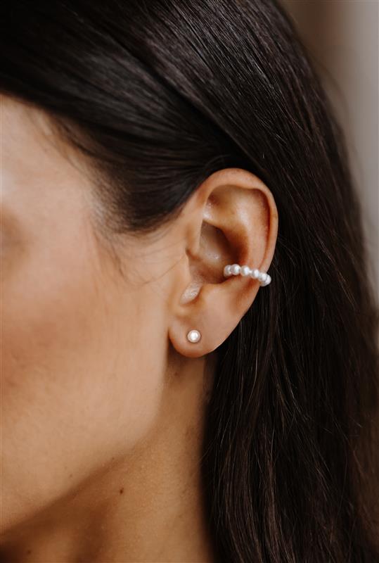 Mini Round Pearl Stud & Pearl Ear Cuff Set - Katya