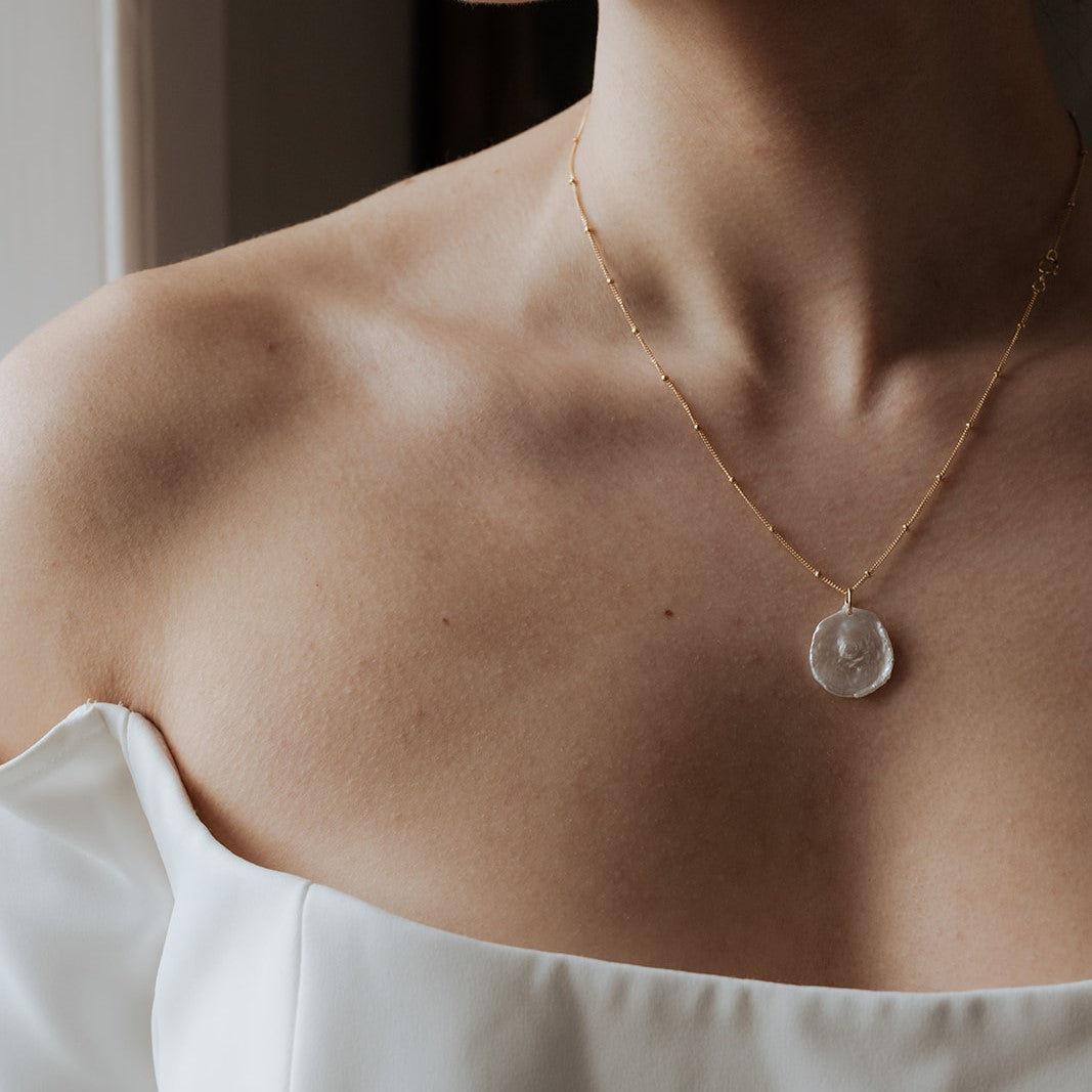 Large keshi petal pearl gold necklace bride