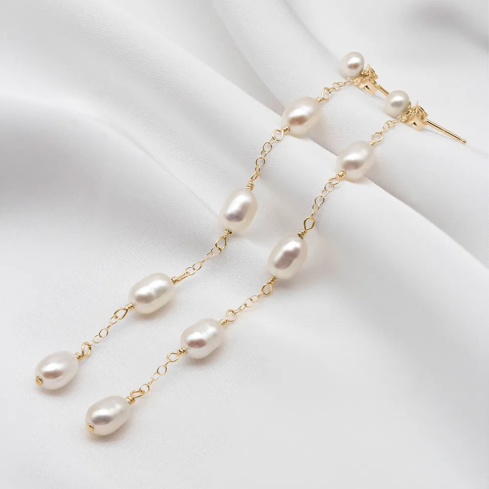 Emilie Long Pearl Earrings