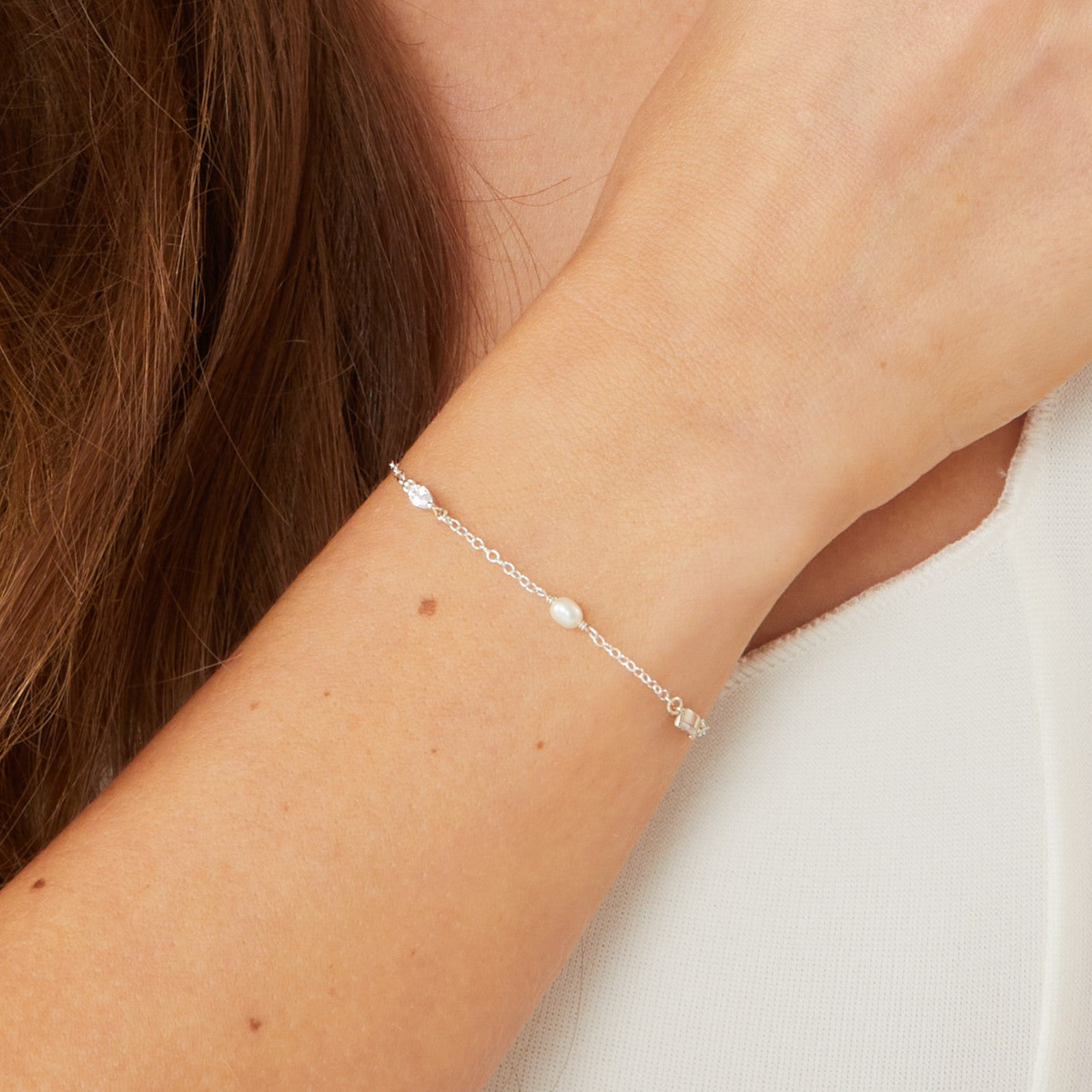 Marquise Crystal and Pearl Satellite Bracelet - Mira