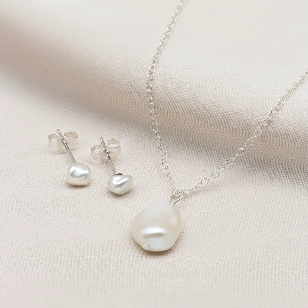 Mini Keshi Pearl Necklace and Stud Earring Set