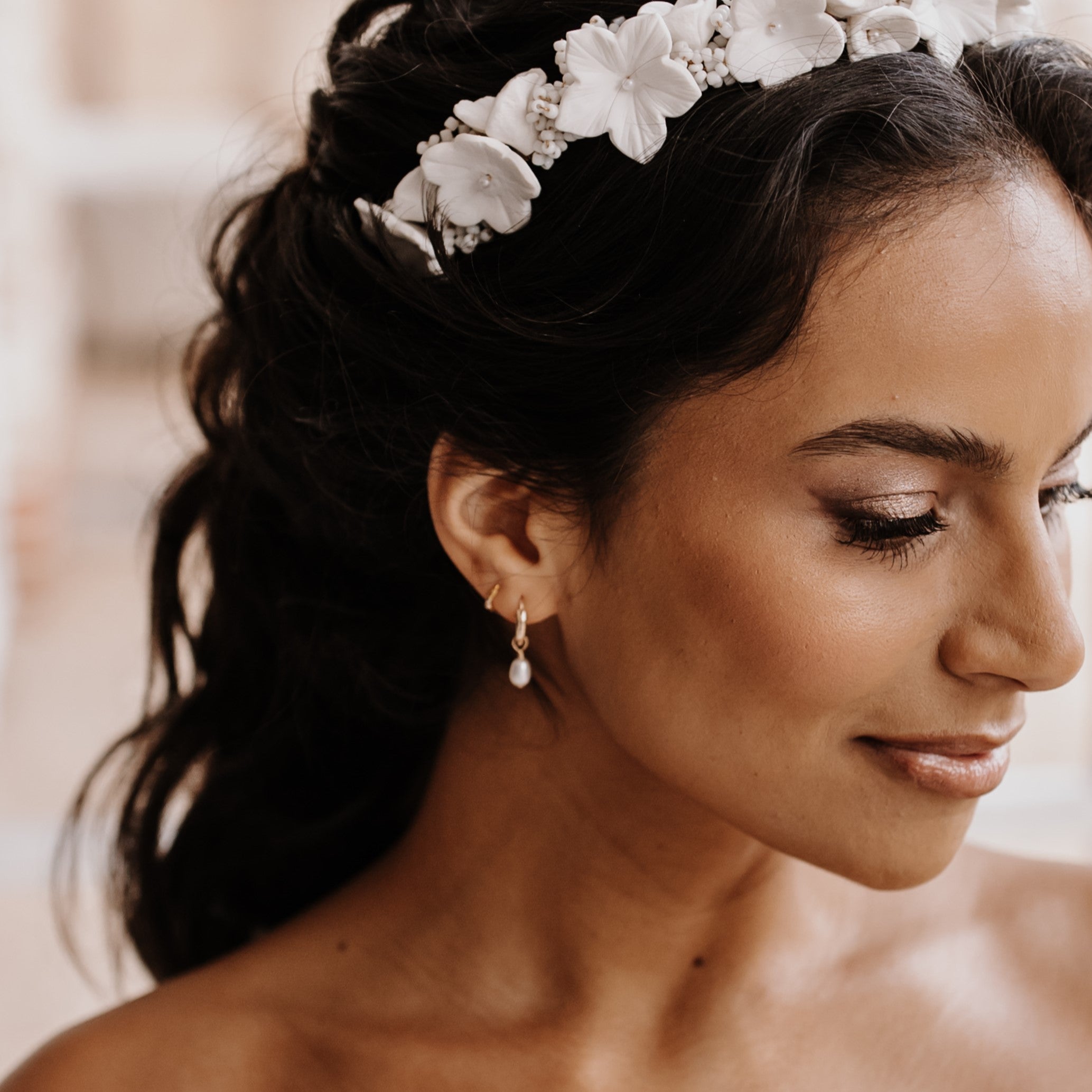 Mini Sia Pearl Hoop Bridal Earrings