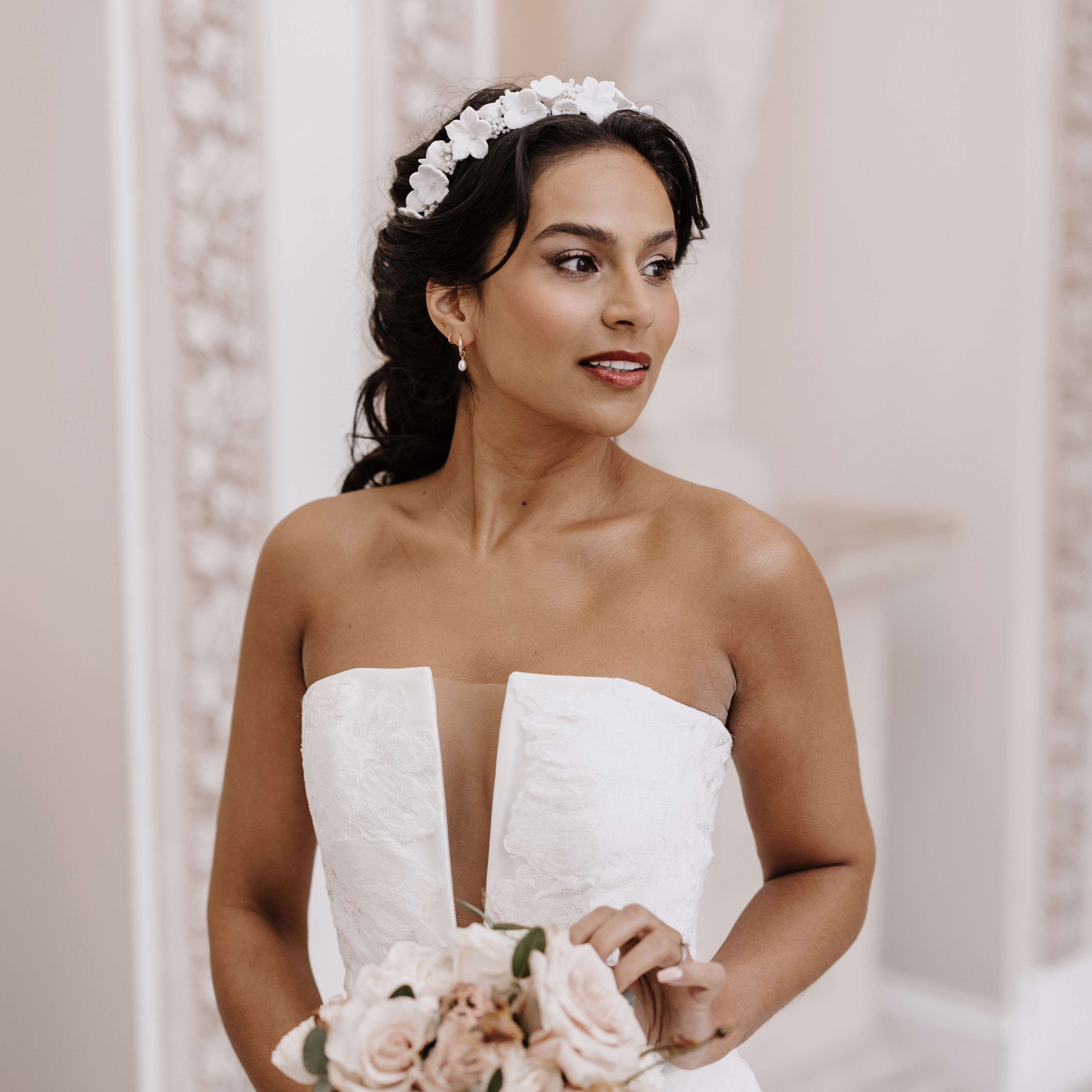 Mini Sia Pearl Hoop Bridal Earrings