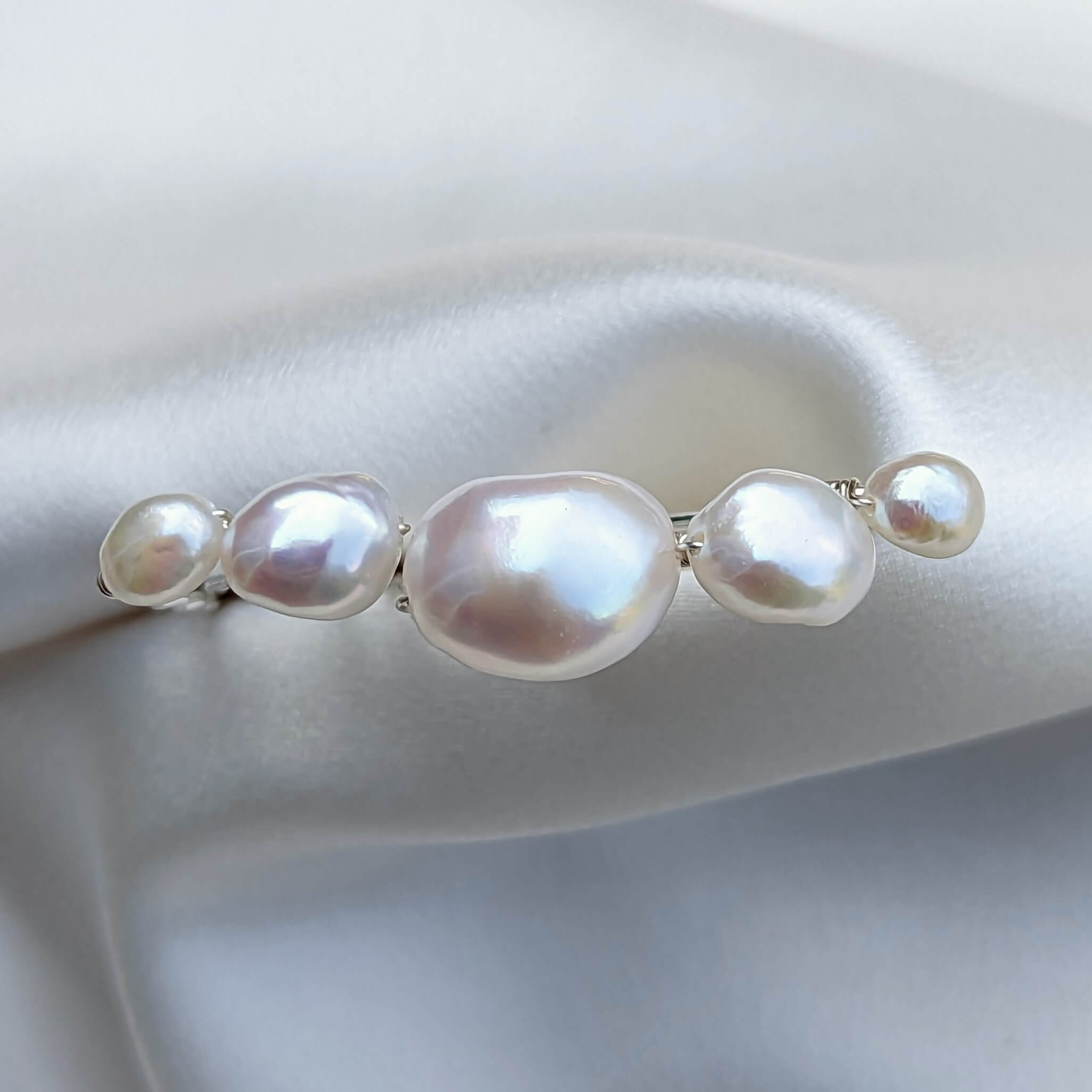 five mixed size baroque pearl hair pins in silver