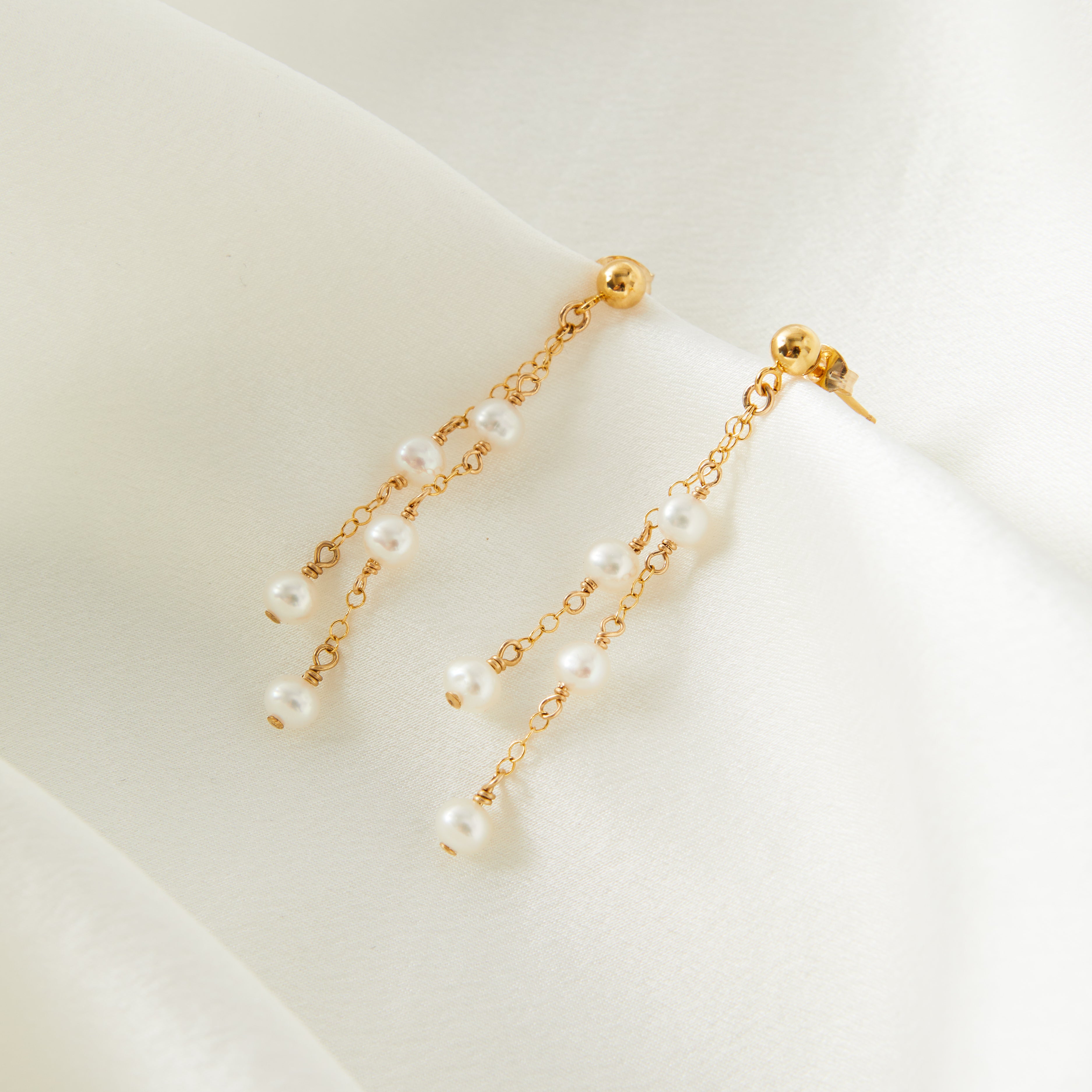 Multi Chain Drop Pearl Earrings - Tallulah