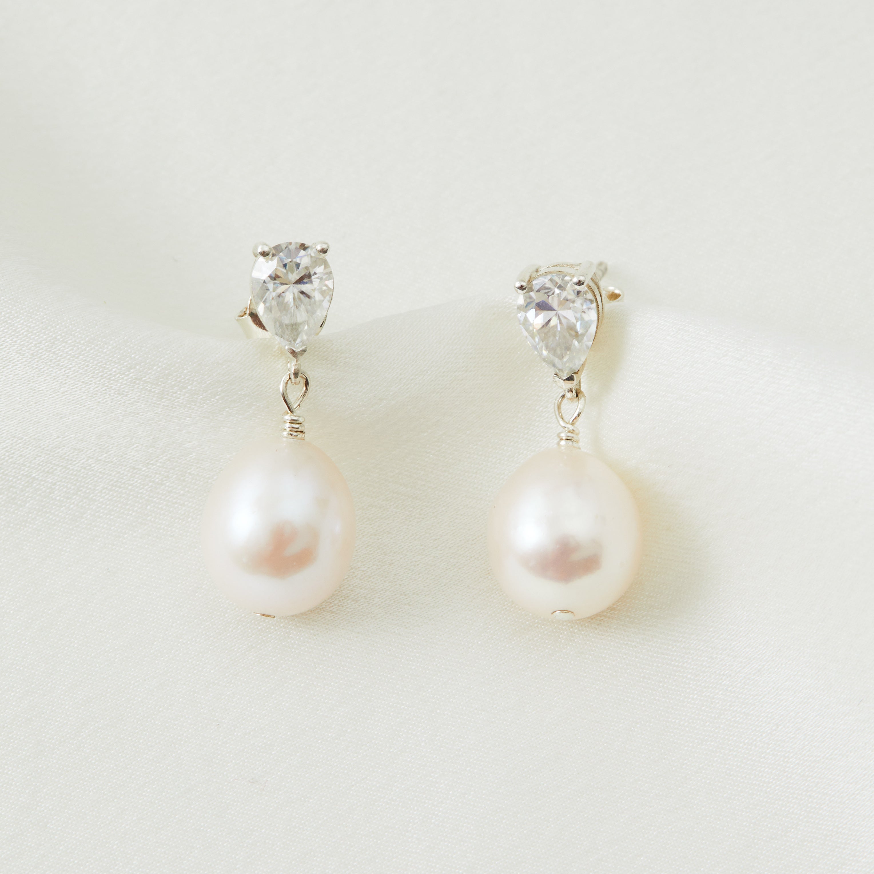 Pear Shaped Crystal and Pearl Drop Earrings - Monica